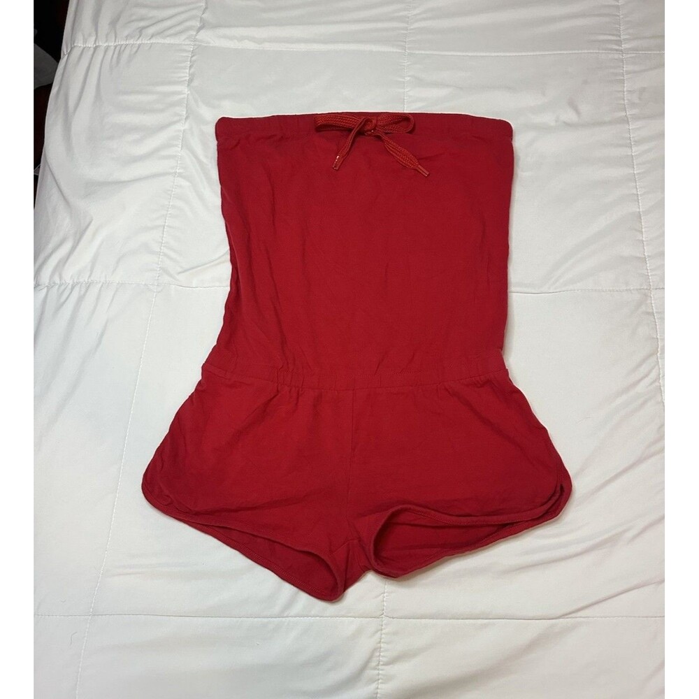 VTG Y2K Ambiance Red Romper Strapless L Women’s 00s Drawstring Mini Booty Shorts